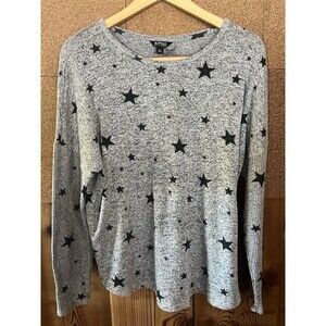 Buffalo David Bitton Sweater Ribbed Long Sleeve Gray Black Stars Women Size XL